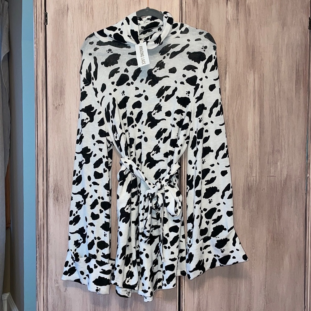 Cow print turtle neck dress